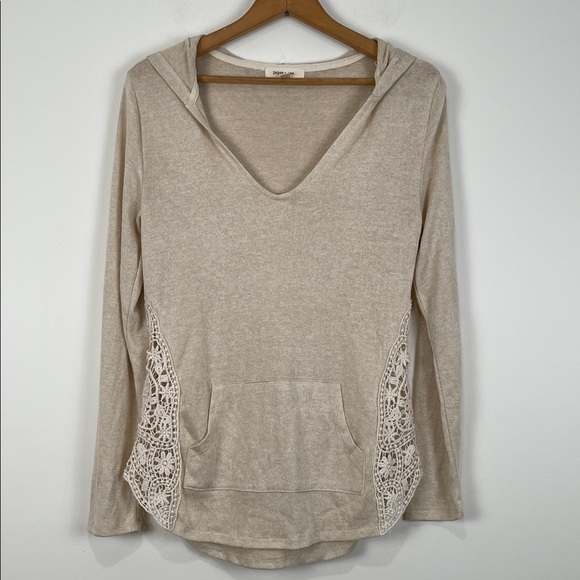 Paper Tee Cream Macrame Lace Hoodie Women’s Medium Neutral Boho Lightweight - Picture 1 of 8